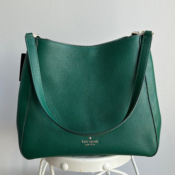NWT Kate Spade Leila Medium Triple Green Deep Jade Pebbled Leather Shoulder Bag - Picture 11 of 12